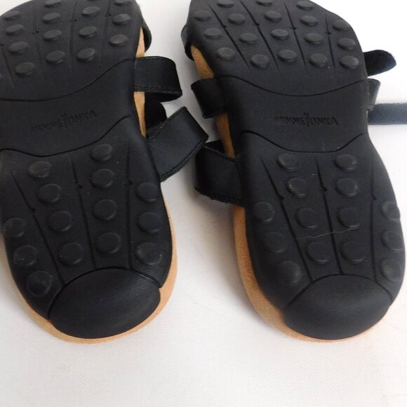 Minnetonka Leather Sandals Black Slip-On 3 Straps Women's Size 6 Adjustable - Picture 8 of 8